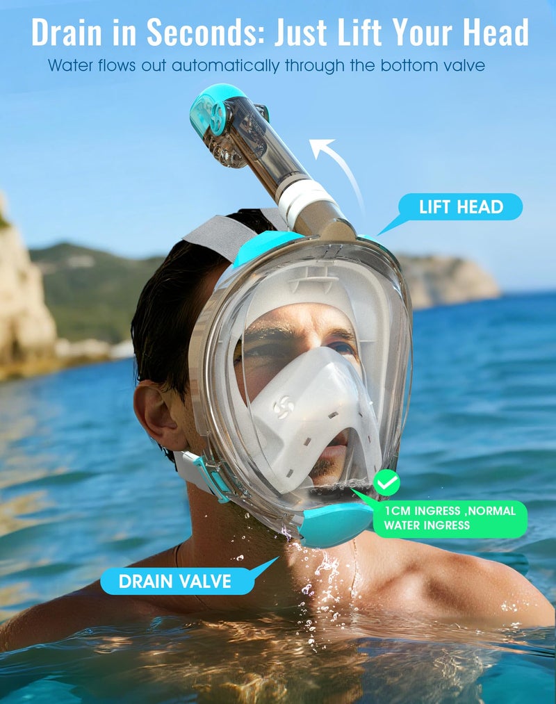 Greatever G2 Full Face Snorkel Mask with Latest Dry Top System,Foldable 180 Degree Panoramic View Snorkeling Mask with Camera Mount,Safe Breathing,Anti-Leak&Anti-Fog - Image 5